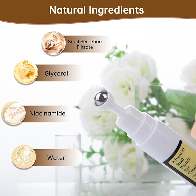 Advanced Snail Peptide Eye Cream for Dark Circles & Puffiness, Snail Mucin Eye Cream with Niacinamide Reduce Wrinkles & Fine Lines, 2 Pcs Under Eye Roller Cream for Moisturizing.-Velvo Beauty