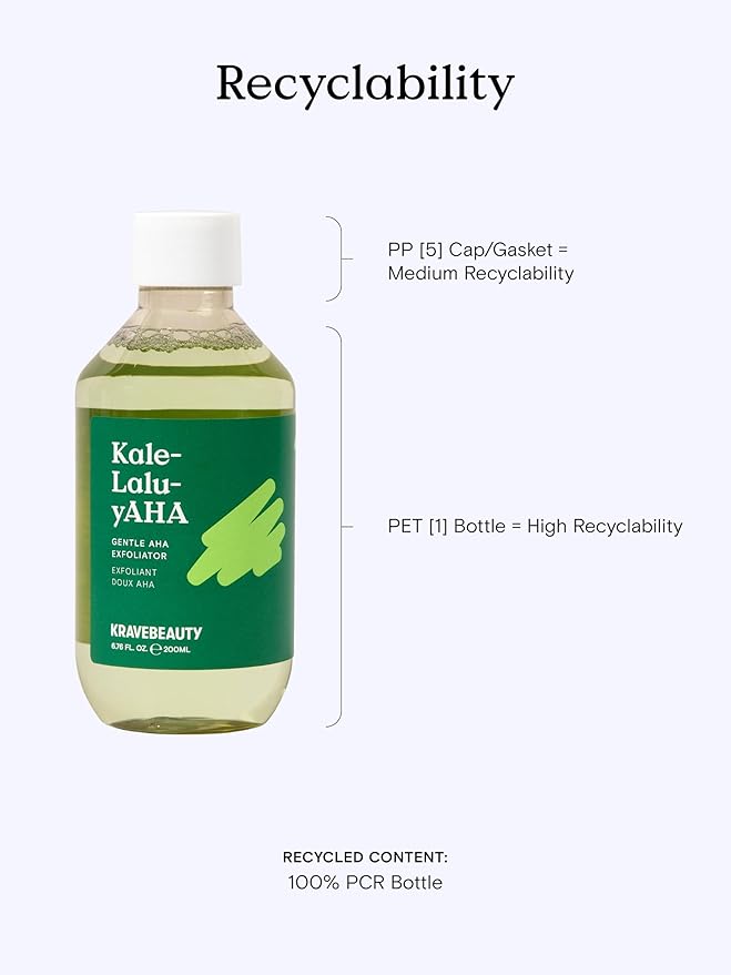 Krave Beauty Kale-Lalu-yAHA - Gentle 5.25% AHA Exfoliator with Glycolic Acid, Hyaluronic Acid, and Vitamin-Rich Kale for Texture, Discoloration, and Dead Skin Cells, Vegan and Cruelty-Free, 6.76 fl oz-Velvo Beauty