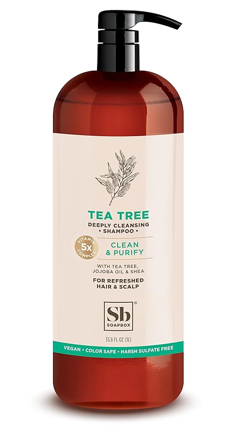 Soapbox Tea Tree Shampoo, Harsh Sulfate Free, Paraben Free, Silicone Free, Color Safe, and Vegan Hair Shampoo (33.8 Ounces)-Velvo Beauty