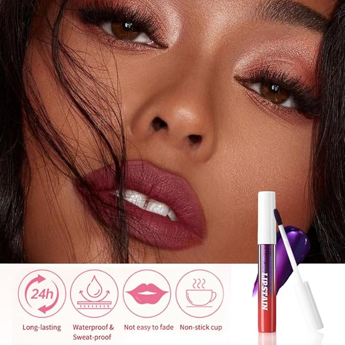 evpct 3Pcs Peel Off Lip Stain Tints, Maroon Mauve Nude Brown Matte Liquid Lipstick Lip Stain Long Lasting Waterproof for Women, Non-stick Cup Lipstick Peel Off Highly Pigmented Smudge-proof Liptint-Velvo Beauty
