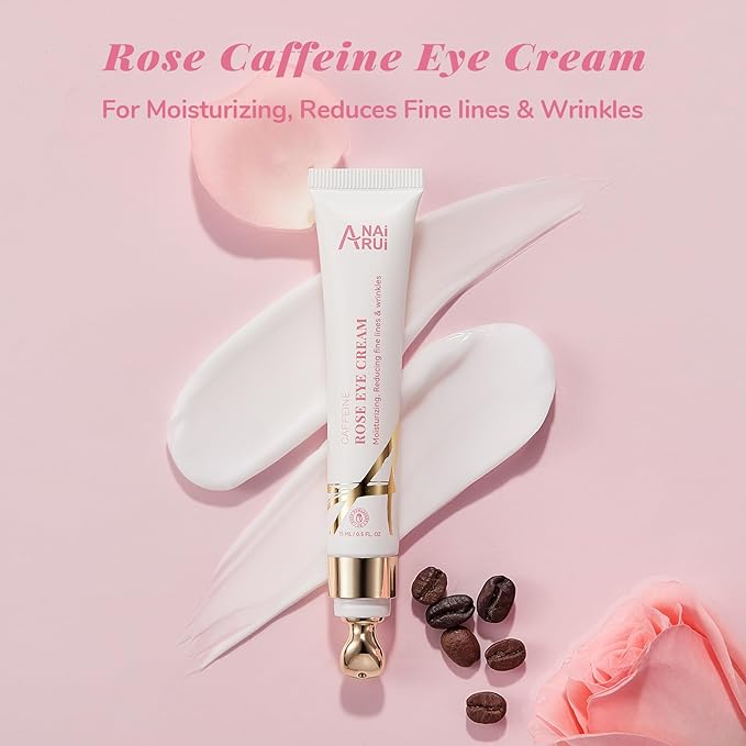 ANAI RUI Rose Caffeine Eye Cream for Dark Circles, Under Eye Serum for Puffiness Bags, Anti-Aging Eye Cream with Retinol, Collagen, Hydrating, Firming, Reduce Wrinkles and Fine Lines Daily 0.5 FL OZ-Velvo Beauty