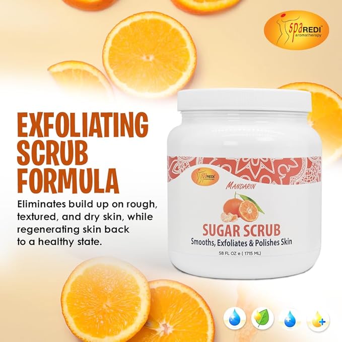 SPA REDI Sugar Scrub - Exfoliating, Moisturizing, Hydrating and Nourishing, Glow, Polish, Smooth and Fresh Skin - Body Exfoliator, Mandarin - 58 Oz-Velvo Beauty