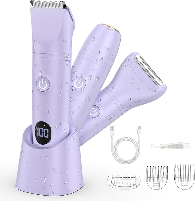 Bikini Trimmer Electric Razors for Women,3 in 1 Body Hair Removal Kit for Face,Pubic,Arm, Leg, Armpit, Bikini Trimmer,Painless IPX6 Waterproof Rechargeable Portable Lady Shavers Wet & Dry Gifts-Velvo Beauty