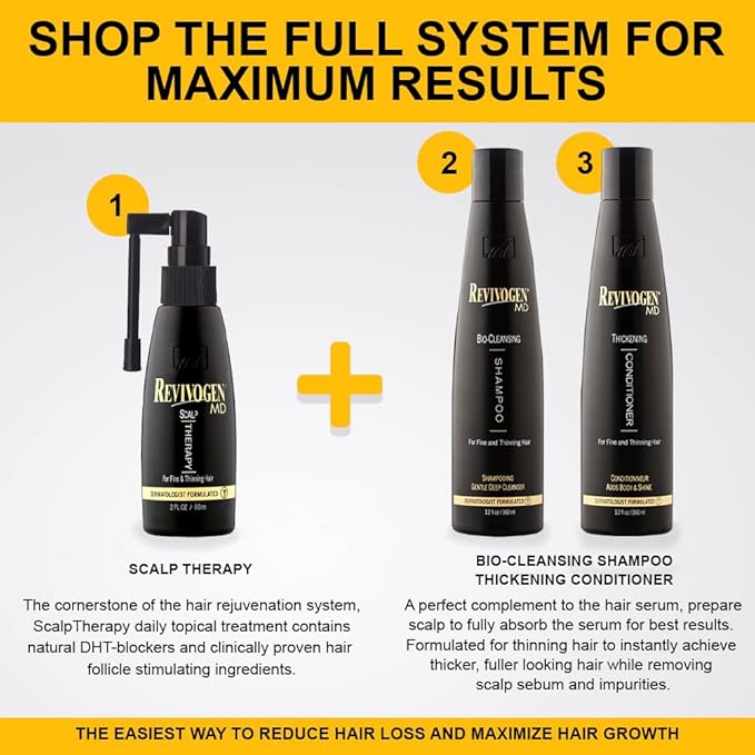 Revivogen MD Bio-Cleansing Shampoo and Conditioner for Thinning Hair, DHT Blocker Shampoo, Hair Loss Shampoo, Shampoo Thinning Hair, Conditioner for Thinning Hair, Hair Loss Conditioner 12oz-Velvo Beauty