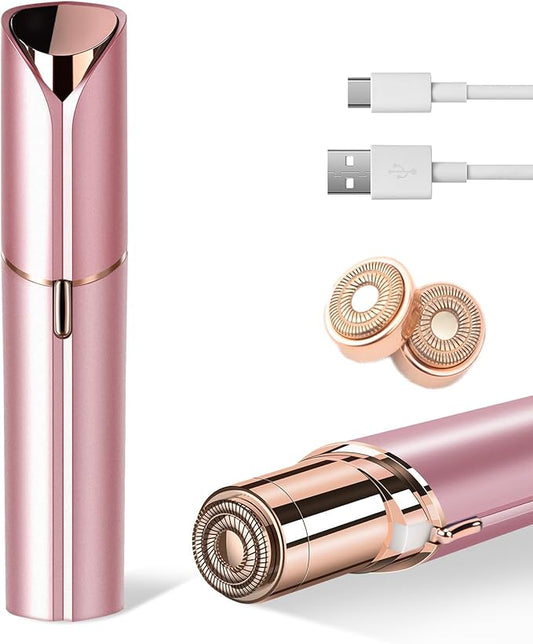 Facial Hair Removal for Women- as Seen on TV Painless Face Shaver -Painless Womens Facial Hair Remover with 2 Replacement Heads, Lipstick-Sized, USB Rechargeable(Rose Gold)-Velvo Beauty