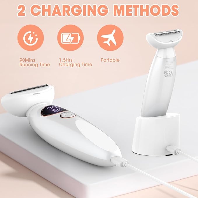 5 in 1 Bikini Trimmer for Women,IPX7 Waterproof Cordless Replaceable Pubic,Eyebrow,Facial Electric Razors&Nose Hair Trimmer&Painless Body Shaver for Arms Legs Underarms,USB Charge,LED Display,Wet&Dry-Velvo Beauty