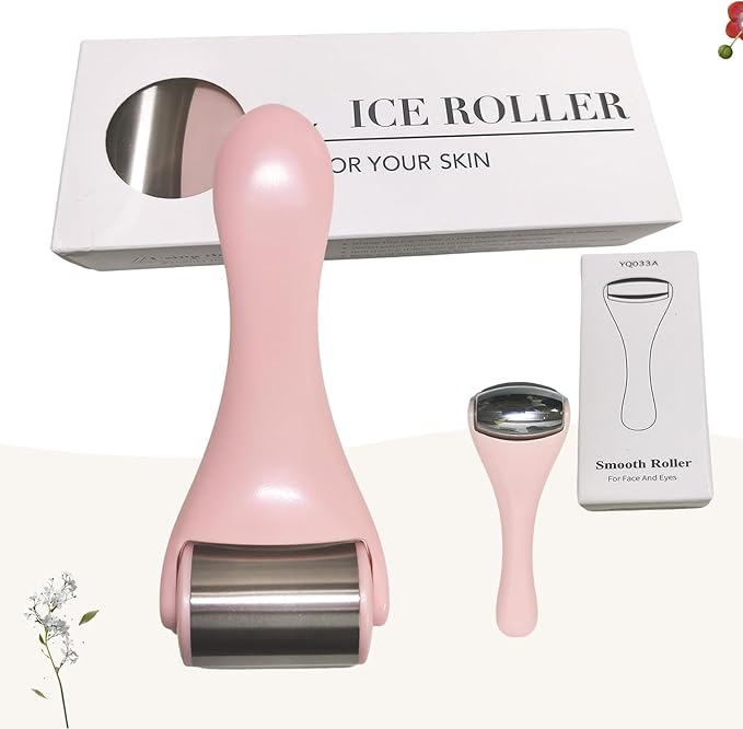 Ice Roller for Face, Ice Rollers 2 Pcs, Face Roller for Face Massager, Ice Face Roller for Wrinkles,Puffiness, Migraine Relief, Mini Eye Roller for Eyes Dark Circles (Pink)-Velvo Beauty