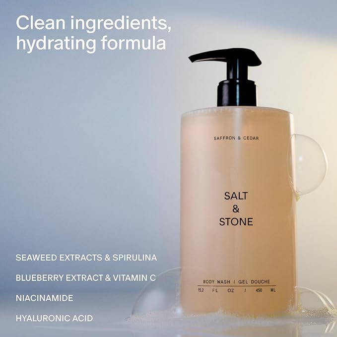 Salt & Stone Body Wash with Antioxidants for Deep Moisture | For Women & Men, Sulfate, Paraben, & Dye Free, Leaving Skin Soft and Hydrated - 15.2 fl oz-Velvo Beauty