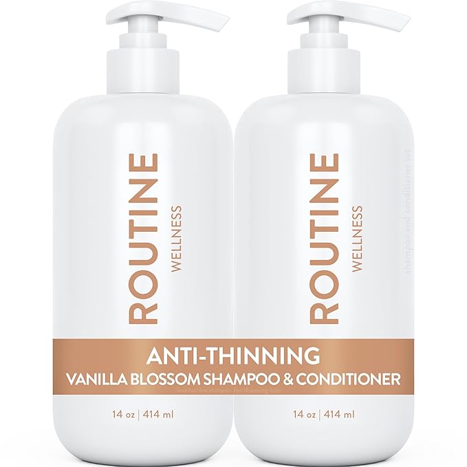 Routine Wellness Anti-Thinning Shampoo and Conditioner Set for Thinning Hair - Biotin DHT Blocker Women & Men - Color Safe Shampoo for Hair Loss & Healthier Hair - Vanilla Blossom (Pack of 2)-Velvo Beauty