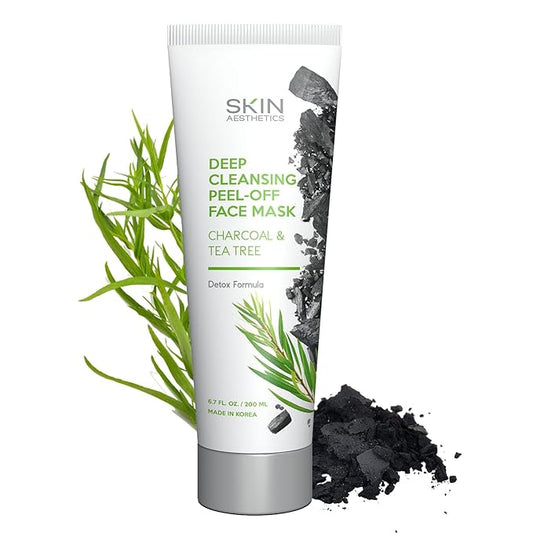 Charcoal & Tea Tree Peel-Off Face Mask - Blackhead Remover, Acne Treatment, Unclogs Pores, Deep Cleansing - Dermatologist Tested Korean Skincare, Clean Beauty, Cruelty-Free - 6.7 Fl oz-Velvo Beauty