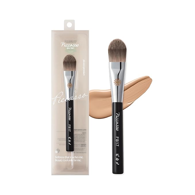 Piccasso FB17 Foundation Brush – Soft Makeup Brush for Liquid & Cream Foundation, Curved Bristles for Smooth and Flawless Face Makeup, Professional Tool for Base Layering, Korean Beauty Essential-Velvo Beauty