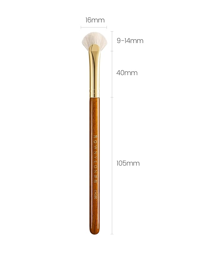 Desert Oak Series Mini Fan Brush - Ultra-Fine Goat Hair for Precision Highlighting, Flat Fan Shape Targets Cheekbones/Nose Bridge, Ebana Bubinga Handle & Brass Ferrule (CM 166)-Velvo Beauty