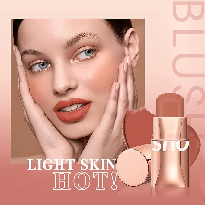 Cream Blush Stick for Cheeks Makeup,Waterproof Blush Face Stick Multi-Use Lip and Cheek Tint,Matte Finish Lightweight Easy to Blend Natural Cream Blusher Makeup for All Skin Tones-Coral Red-Velvo Beauty