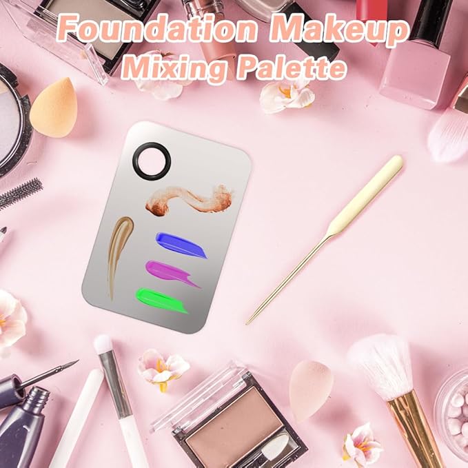 3PCS Makeup Mixing Palette, Stainless Steel Cosmetic Makeup Palette With Spatula Makeup Artist Tool, Professional Cosmetic Mixing Makeup Palette For Mixing Eye Shadow/Eyelash/Nail Art/Foundation-Velvo Beauty