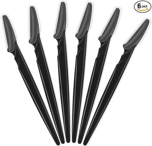 6 Pcs Black Eyebrow Razor, Face Razors Multipurpose, Facial Razors for Women Men, Eyebrow Trimmers Shaver with Protective Cover, Dermaplaning Tools for Face Body Use, Facial Hair Removal Tools-Velvo Beauty