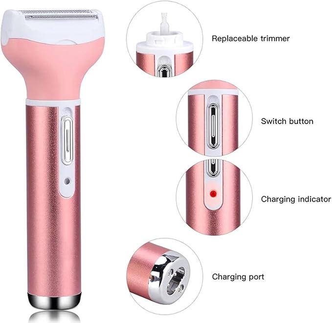 4-in-1 Electric Razor for Women - Painless Facial Hair Removal, Bikini Trimmer, Eyebrow & Body Groomer - Rechargeable Hair Clippers Set for Underarms, Legs & Nose-Velvo Beauty