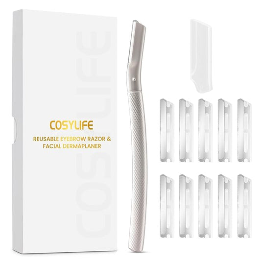 Eyebrow Razor Dermaplaning Tool with 10 Blade Refills Exfoliating Face Razors for Women Facial Razor for Peach Fuzz and Eyebrow Hair Removal-Velvo Beauty
