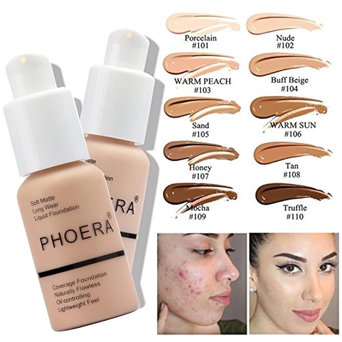 PHOERA Foundation Full Coverage Makeup, Mushroom Head Air Cushion CC Cream Natural Foundation Set,PHOERA Concealer, PHOERA Primer, PHOERA Powder, Foundation Brushes (104 Buff Beige+ 04 Buff Beige CC)-Velvo Beauty