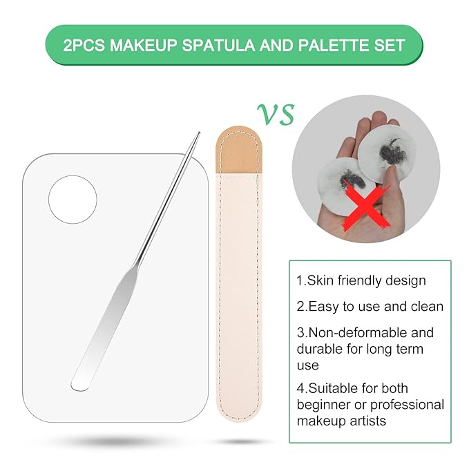 WXJ13 6 Pieces Makeup Spatula and Palette Set Including 2 Stainless Steel Makeup Spatula 2 Leather Cover 2 Makeup Mixing Palette for Eye Shadow/Eyelash/Nail Art/Foundation-Velvo Beauty