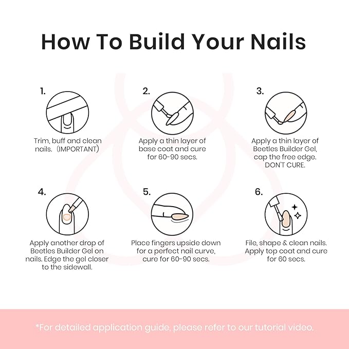 Beetles Pink Nude Builder Gel for Nails 7 in 1 Strengthener Gel for Nail Apex & Thickening Nail Extension DIY Salon at Home Beauty Gift Sets for Women Base Coat Top Coat Needed-Velvo Beauty