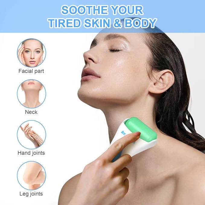 ONLYSKY BEAUTY Ice Roller Face Cooling Cold Roller for Body Eyes Face Skin Care Tools, Roller Cooling Roller for Women & Men(Blue Handle+Green Roller-Velvo Beauty