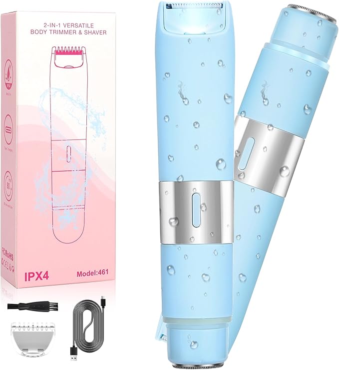 Dual Head Electric Shaver Bikini Trimmer for Women, IPX4 Waterproof Wet & Dry Use Body Trimmer for Face Lip Chin Pubic Underarm Legs, 80Mins Runtime, Travel-Friendly, Ideal Gift for Women-Velvo Beauty