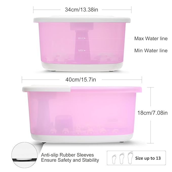 Foot Spa Bath Massager with Heat Bubbles and Vibration Massage and Jets, 16 OZ Calming Lavender Foot Soak Epsom Salt, Foot Soaker with Red Light, 22 Massage Rollers, Adjustable Temp - Pink-Velvo Beauty