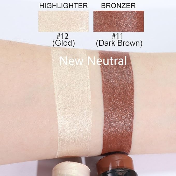 evpct 2Pcs Face Cream Contour Bronzer Sticks Makeup Highlighter Highlight Dark Brown Gold Creme Cheek Contour Sticks contorno en crema Bronzing Foundation Face Contour Stick Kit, 11+12 New Neutral-Velvo Beauty