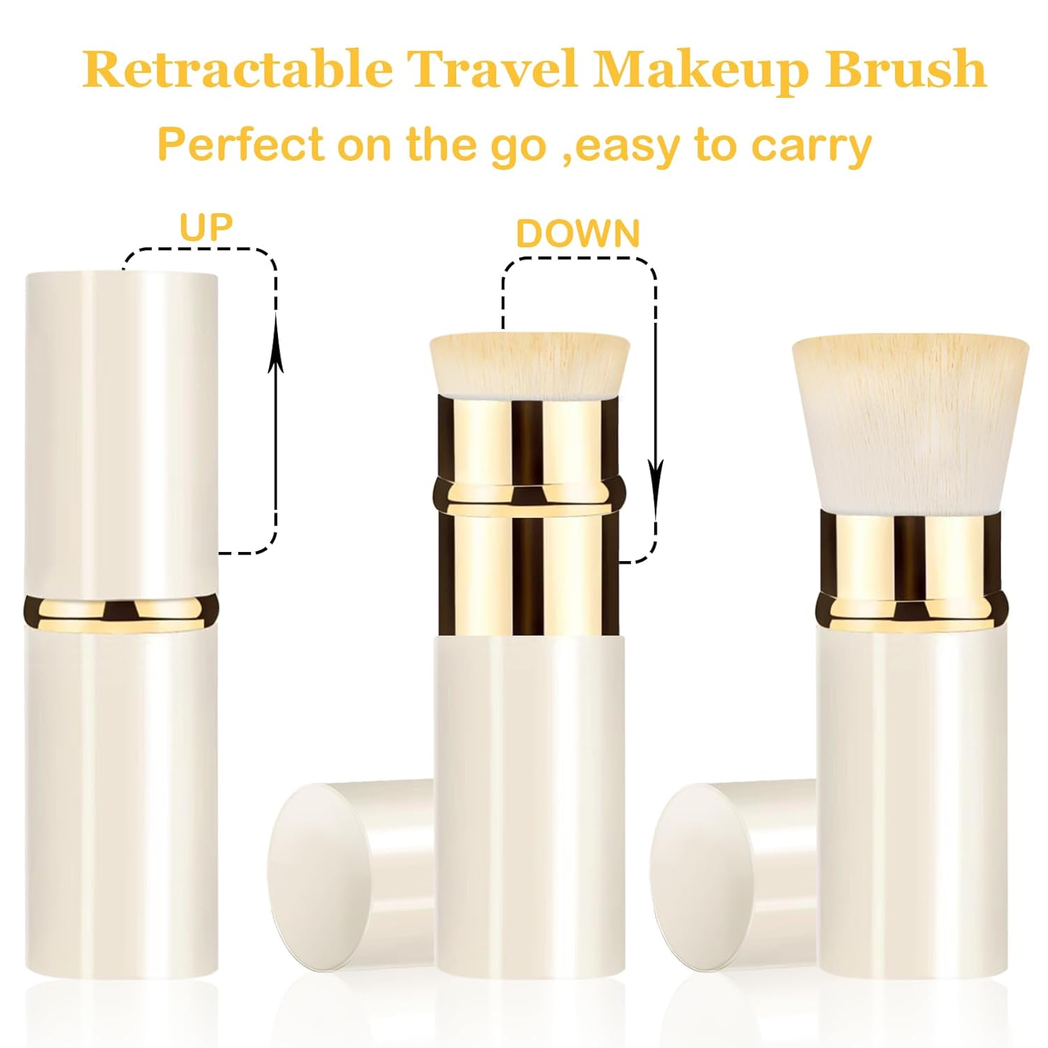 Retractable Kabuki Makeup Brush 2 Pack, Travel Powder Foundation Makeup Brush Face Blush Brushes for Blending Liquid, Blush, Bronzer, Buffing, Sunscreen,Flawless Cosmetics-Velvo Beauty