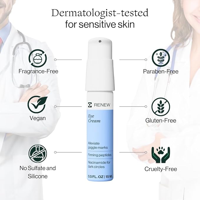 Dermasport Goggle Eye Cream for Swimmers - Moisturizer with Peptide-rich Brightening Complex for Men & Women Fights Anti-Aging Wrinkles, Dark Circles, Puffiness & Under Eye Bags (0.5 fl oz)-Velvo Beauty