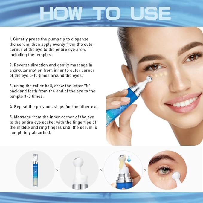 5% Caffeine Eye Serum, Under Eye Roller Cream for Dark Circles, Anti-aging Wrinkles And Firming, 360° Massage Ball Ice Roller For Fine Lines, Bags, Puffy Eyes, Eye Skin Care For Women Men (CAFFEINE)-Velvo Beauty