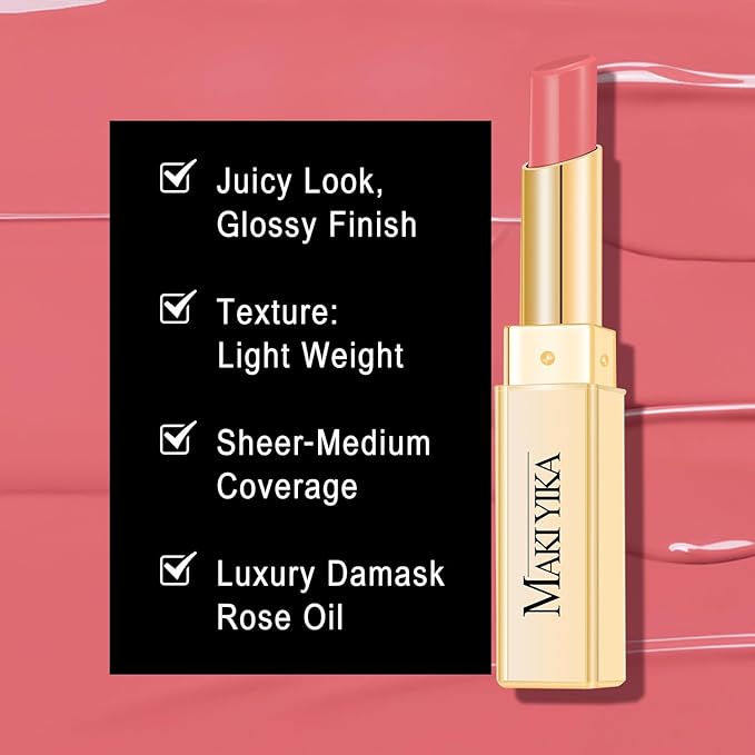 MAKI YIKA Moisture Pink Lipstick for Women Hydrate Lip Balm for Dry Cracked Lips Weightless Glossy Lip Color Juicy Finish,MA058 Nude Pink-Velvo Beauty