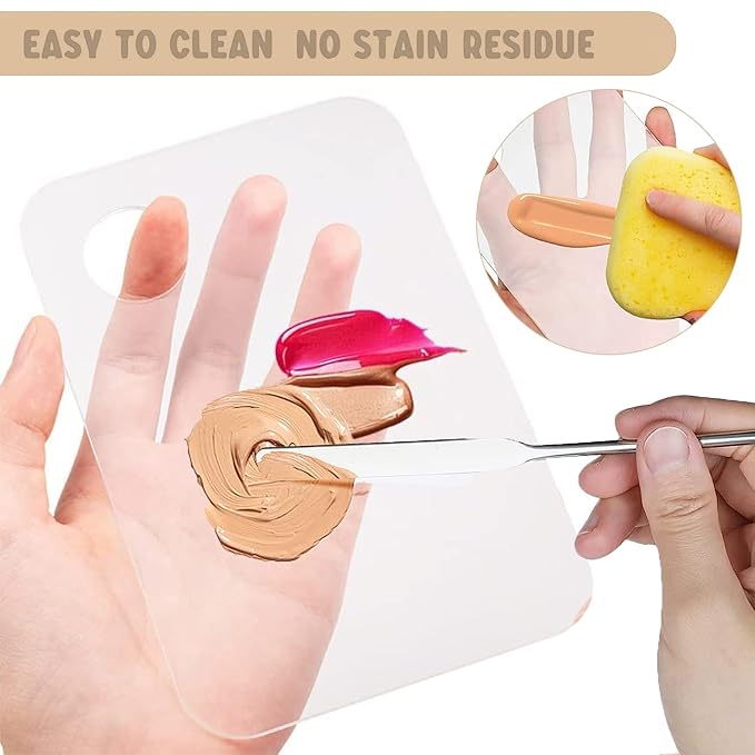 Makeup Spatula and Makeup Palette, Stainless Steel Foundation Palette & Tiny Spatula Tool for Nail, Art, Eye Shadow, Eyelash, Face Makeup (Acrylic Palette)-Velvo Beauty