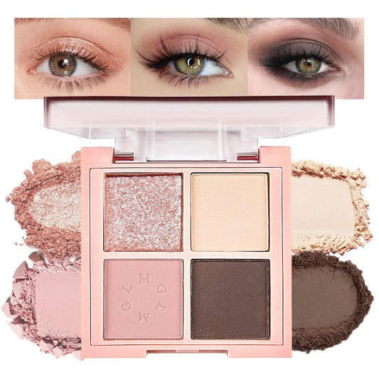 4Colors Eyeshadow Makeup Palette,Rose Gold Brown Natural Neutral Powde Eye Shadow Palette for Older Women,Long Lasting Naturing-Looking,Lightweight,Waterproof,Eye Makeup Kit Travel Size-Velvo Beauty