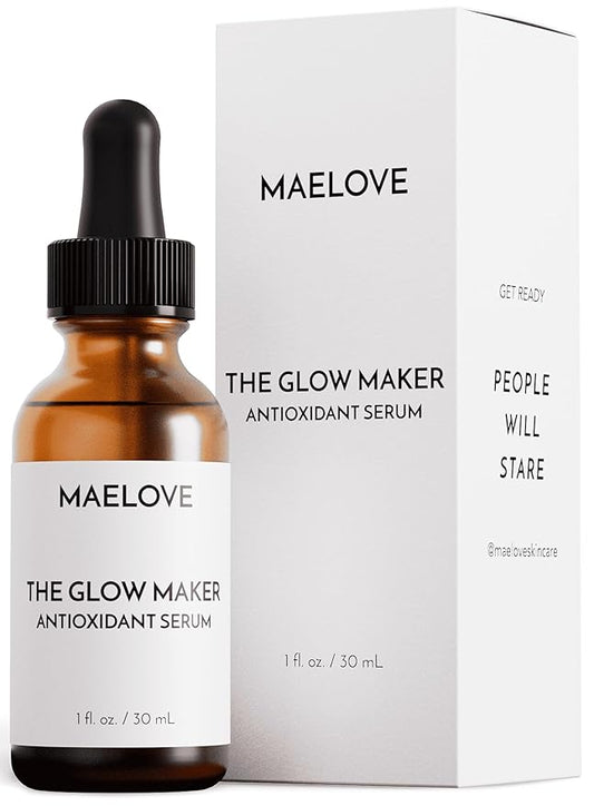 MAELOVE Glow Maker Vitamin C Serum with Vitamin E, Ferulic Acid & Hyaluronic Acid, Award-Winning Brightening and Hydrating Facial Serum, Unscented, 1.0 fl oz-Velvo Beauty