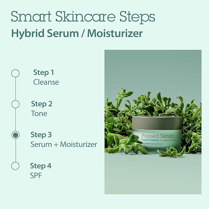 BLITHE Pressed Serum Crystal Iceplant Face Moisturizing Gel - Kbeauty Best Skin Cream for Dry Skin, Korean Serum for Combination Skin & Redness Relief, Face Moisturizer for Dry Skin Cream 0.91 Oz-Velvo Beauty