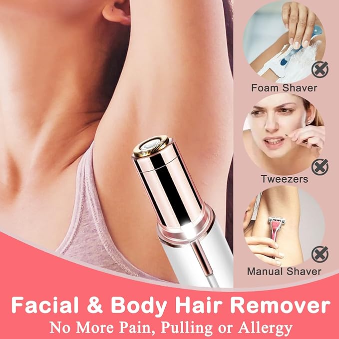 Facial Hair Removal for Women, Mini Hair Remover, Electric Razor Shaver Portable Bikini Epilator for Lips, Chin, Armpit, Peach Fuzz, Fingers, Neck, Cheek and USB Rechargeable (White)-Velvo Beauty