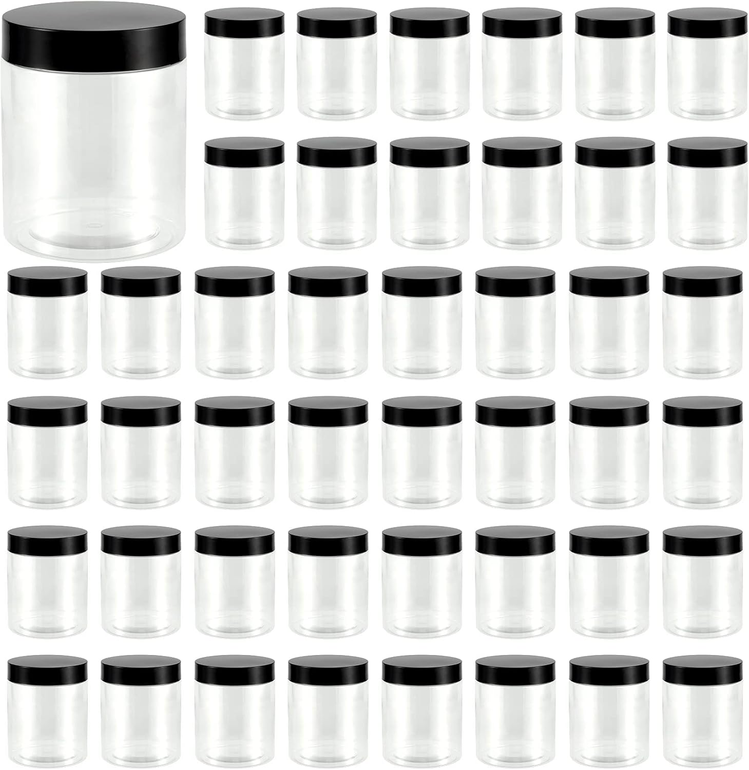 JEUIHAU 46 Pack 8 OZ Plastic Jars with Lids, Clear Empty Slime Storage Containers with Screw On Lids, Plastic Cosmetic Containers for Slime Making, Food, Beauty Products, BPA Free-Velvo Beauty