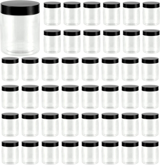 JEUIHAU 46 Pack 8 OZ Plastic Jars with Lids, Clear Empty Slime Storage Containers with Screw On Lids, Plastic Cosmetic Containers for Slime Making, Food, Beauty Products, BPA Free-Velvo Beauty