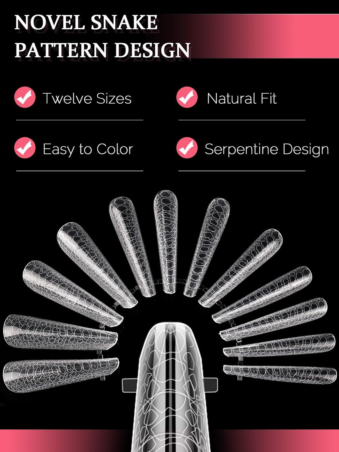 EBANKU Dual Forms for Poly Extension Gel, Poly Nail Forms Molds Stiletto Oval Nail Extension Tips for Gel Manicure Nail Art Design Salon&DIY-120PCS 3D Snake Pattern-Velvo Beauty