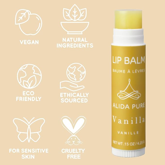 Vanilla Lip Balm Collection, Vegan Lip Balm Set, Beeswax Free, with Avocado Oil, Organic Jojoba Oil, and Vitamin E, Natural Moisturizer for Dry, Chapped Lips, 3 Tube Set-Velvo Beauty