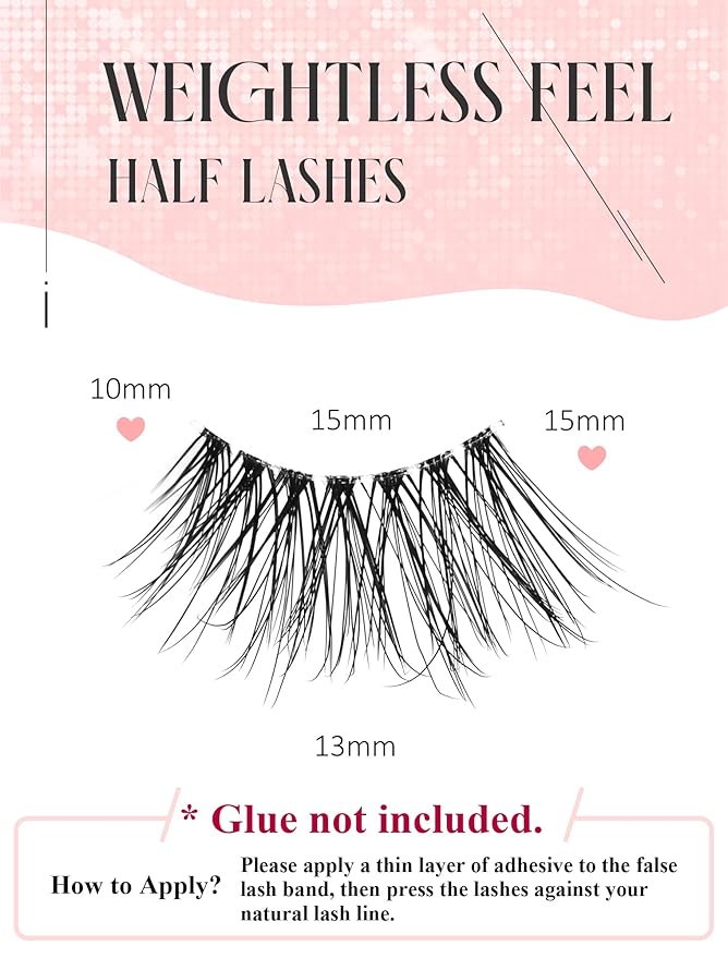 Half Lashes Natural Lashes Wispy Lashes Corner Lashes 3/4 False Eyelashes Natural Half Eyelashes Clear Band Lashes W05-Velvo Beauty