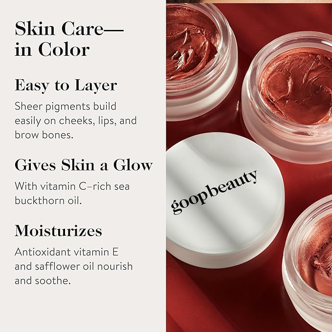 goop Beauty Cream Blush | Sheer Pop of Color for Lips & Cheeks | Vitamin C, Vitamin E & Safflower Oil | Natural Makeup for Glowing Skin | Paraben & Silicone Free | 0.5 oz | Venus - Translucent Fuchsia-Velvo Beauty
