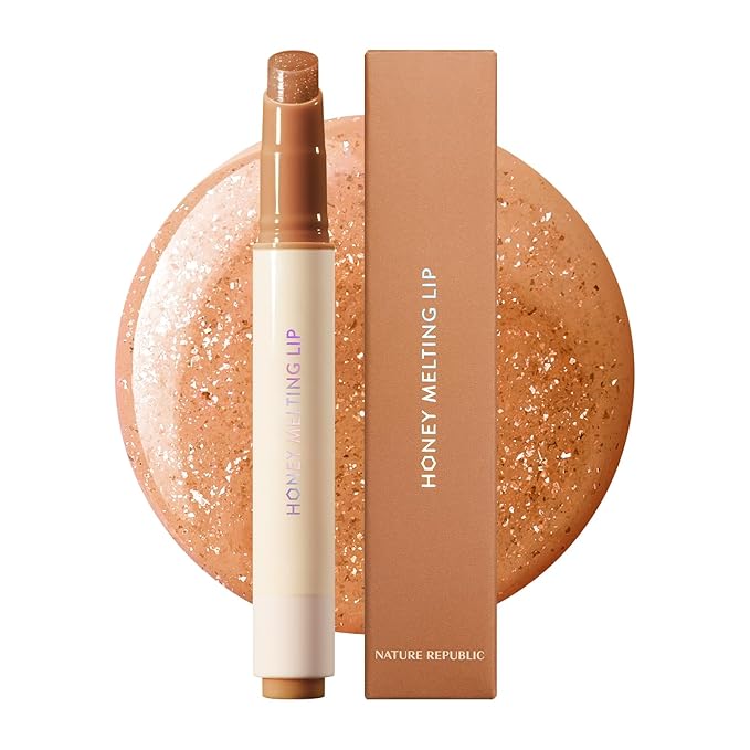 Nature Republic HONEY MELTING LIP GLITTER (14 MAPLE) SOFT LIP STICK Hydrating Gloss, Moisturizing balms, Shine Glimmer Finish, Shimmery-Sheer tint, korean make up-Velvo Beauty