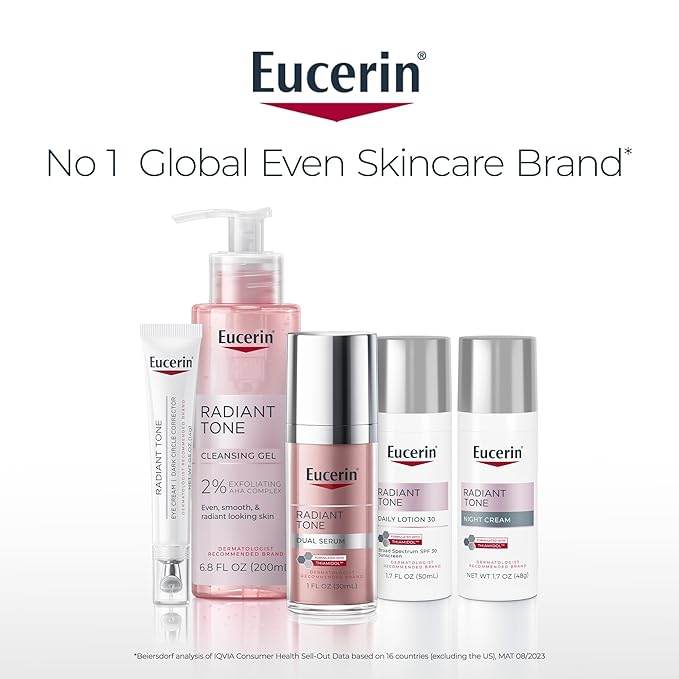 Eucerin Radiant Tone Face Cleanser Gel with 2% Exfoliating AHA Complex, Gentle Face Wash Improves Skin Clarity and Boosts Radiance, All Skin Types, 6.8 Fl Oz Bottle-Velvo Beauty