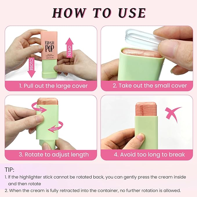 Highlighter Makeup Stick - Blush Highlighters Makeup Stick for Face & Body, Natural Silky Shimmer Highlight, Bendable Long Lasting Highlighter Wand, Cream Korean Highlighter (Rose Gold)-Velvo Beauty