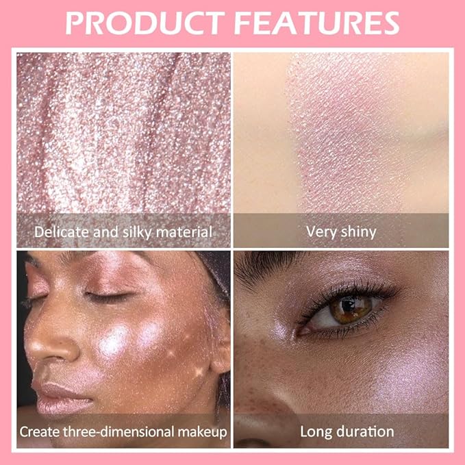 evpct Rose Gold Stardust Liquid Face Highlighter Makeup Waterproof Long Lasting Halographic Pink Glitter Shimmer Body Iridescent Highlighter Makeup Palette Stick-Velvo Beauty