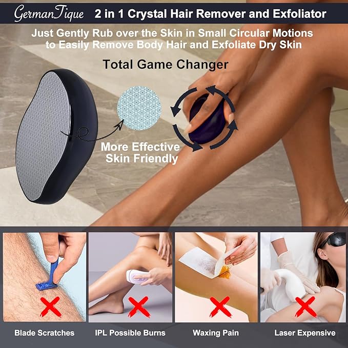Crystal Hair Eraser,Natural Crystal Hair Remover,Reusable Painless Nano Glass Hair Removal Device Without Shaver,Gentle Crystal Epilator and Exfoliator for Soft Silky Skin(Black)-Velvo Beauty