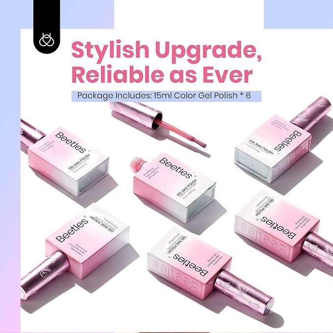 Beetles Jelly Gel Nail Polish, 6 Colors 15ML Milky White Sheer Pink Nude Brown Translucent Sheer Nail Polish Soak Off UV Colorful Bottle Gel Nail Art Home Salon DIY Gift for Women-Velvo Beauty