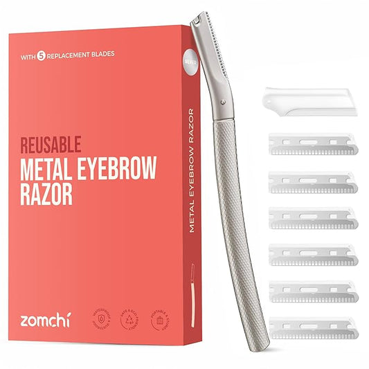 ZOMCHI Eyebrow Razor, Face Razors for Women&Men, Eyebrow Trimmer Shaper with Precision Cover,Facial Shaver with 6 Blades (Silver)-Velvo Beauty